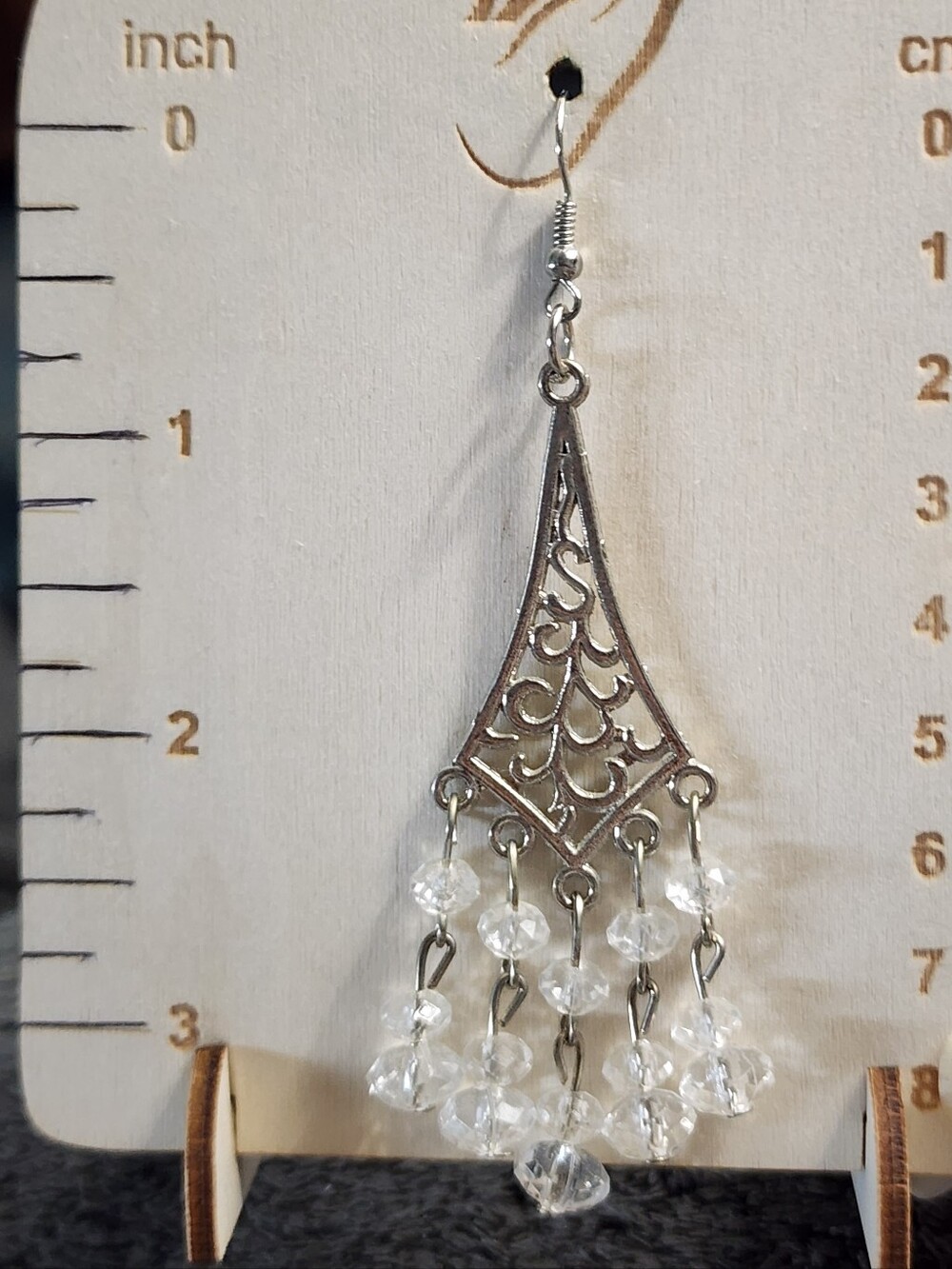 Silvertone Crystal Dangle Earrings - Picture 3 of 6